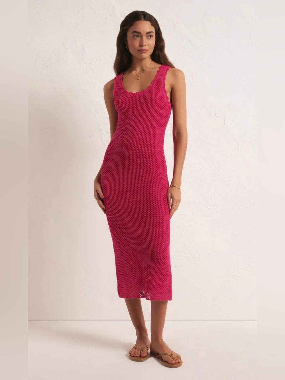 Z Supply Ibiza Crochet Midi Dress Size Small Hot Pink Fuchsia Beach Vacations